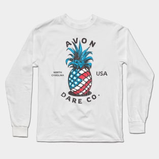 Avon, NC Summertime Vacationing Patriotic Pineapple Long Sleeve T-Shirt